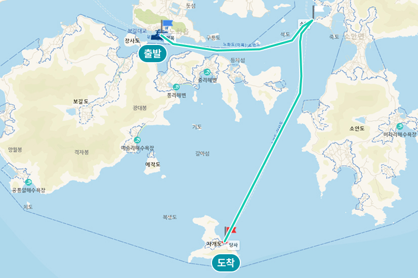 이목-당사(섬사랑1) 약 45분 소요되며 이목-소안-당사를 경유합니다.